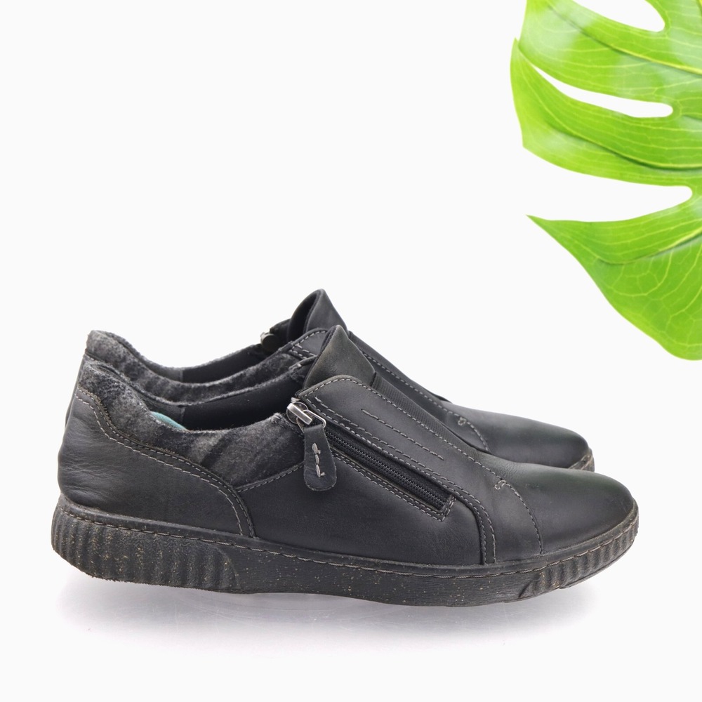 Clarks Shoes Womens Caroline Cove Loafers Size 10 M Black Leather Zip Up Comfort